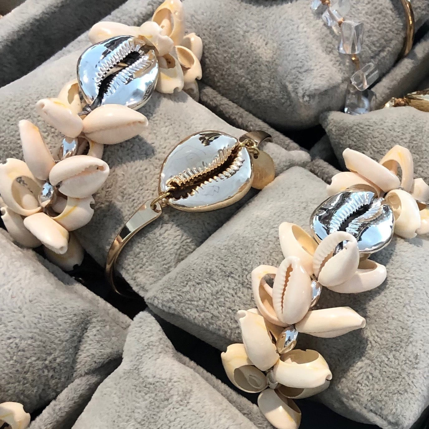 Gleaming gold or shimmering silver cowry shells bracelets