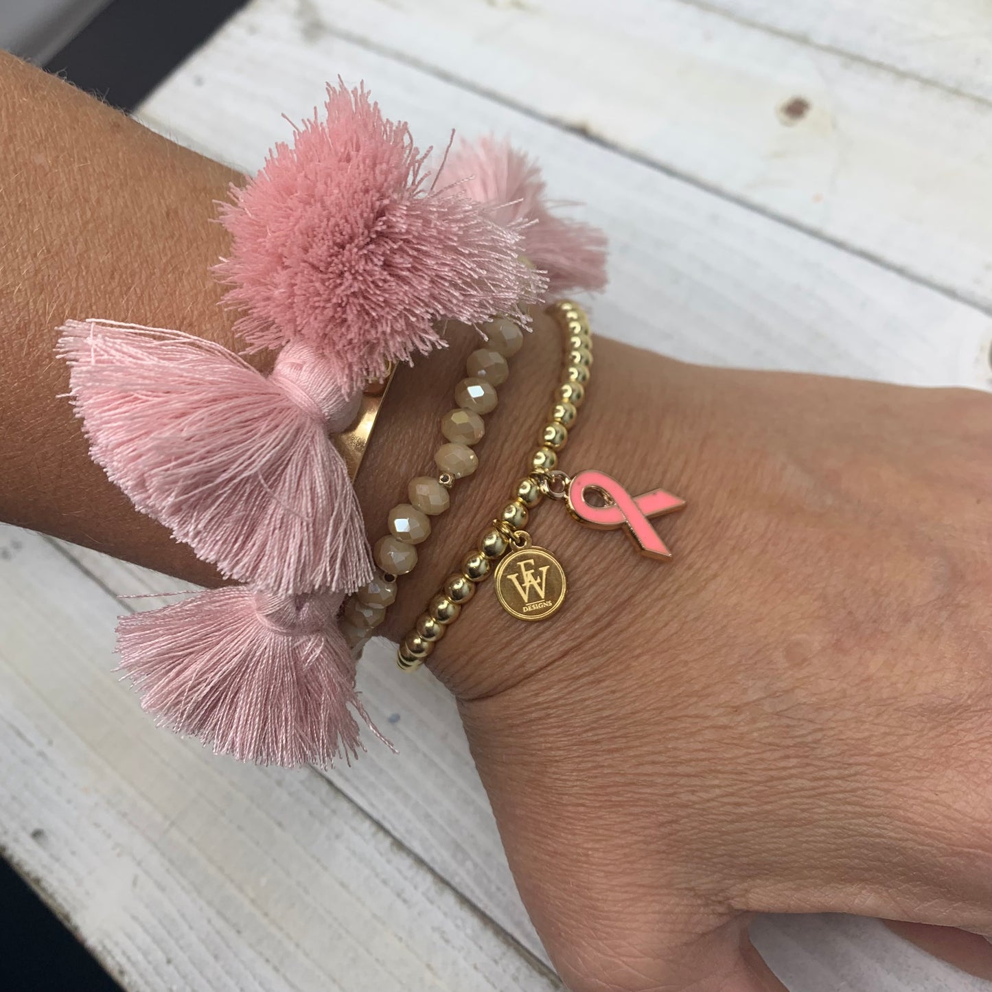 Erika Williner Designs - Pink ribbon breast cancer awareness bracelet