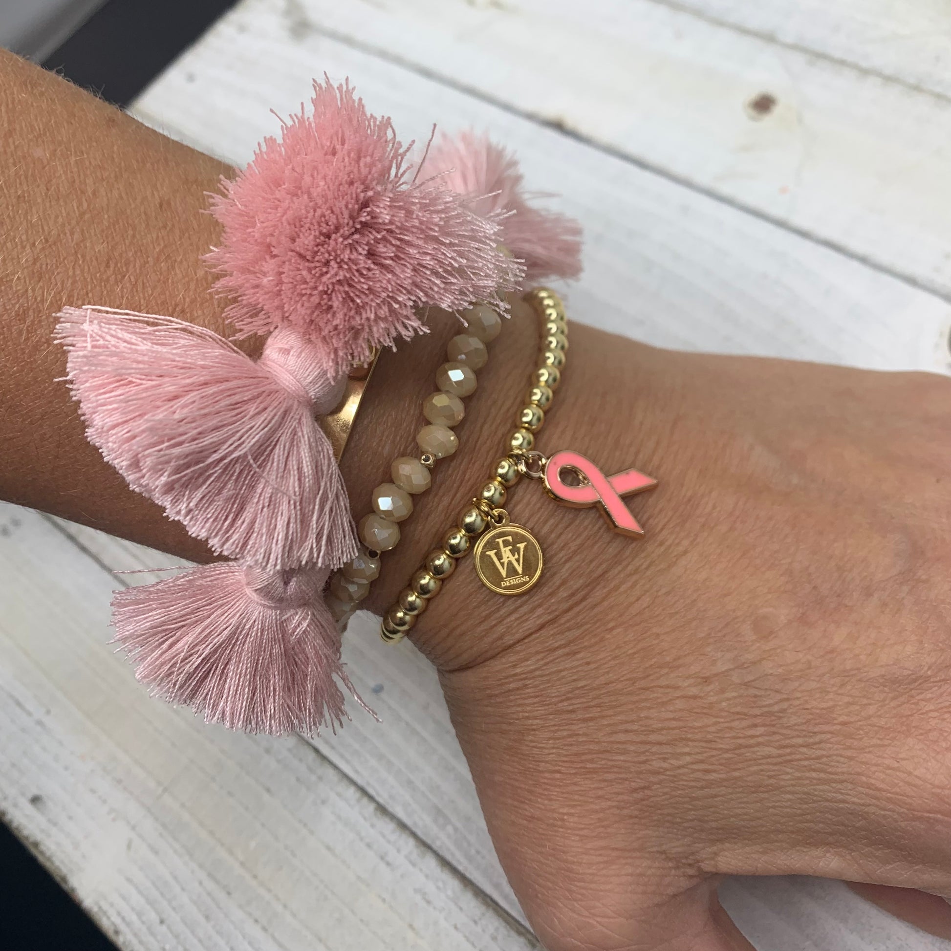 Pink ribbon breast cancer awareness bracelet