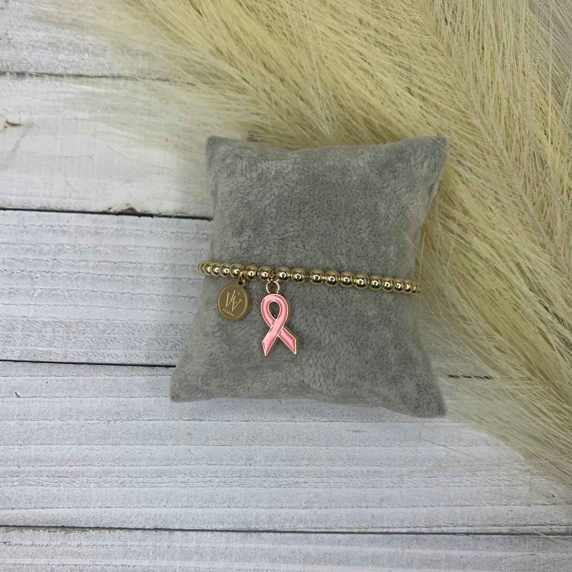 Stretchy Pink ribbon breast cancer awareness bracelet