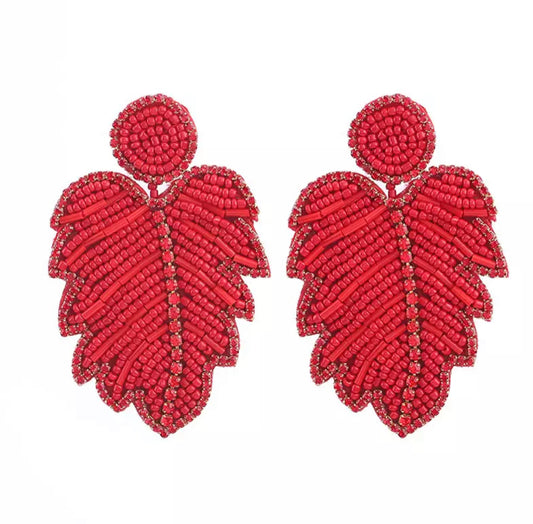 Red Hand Beaded Earrings