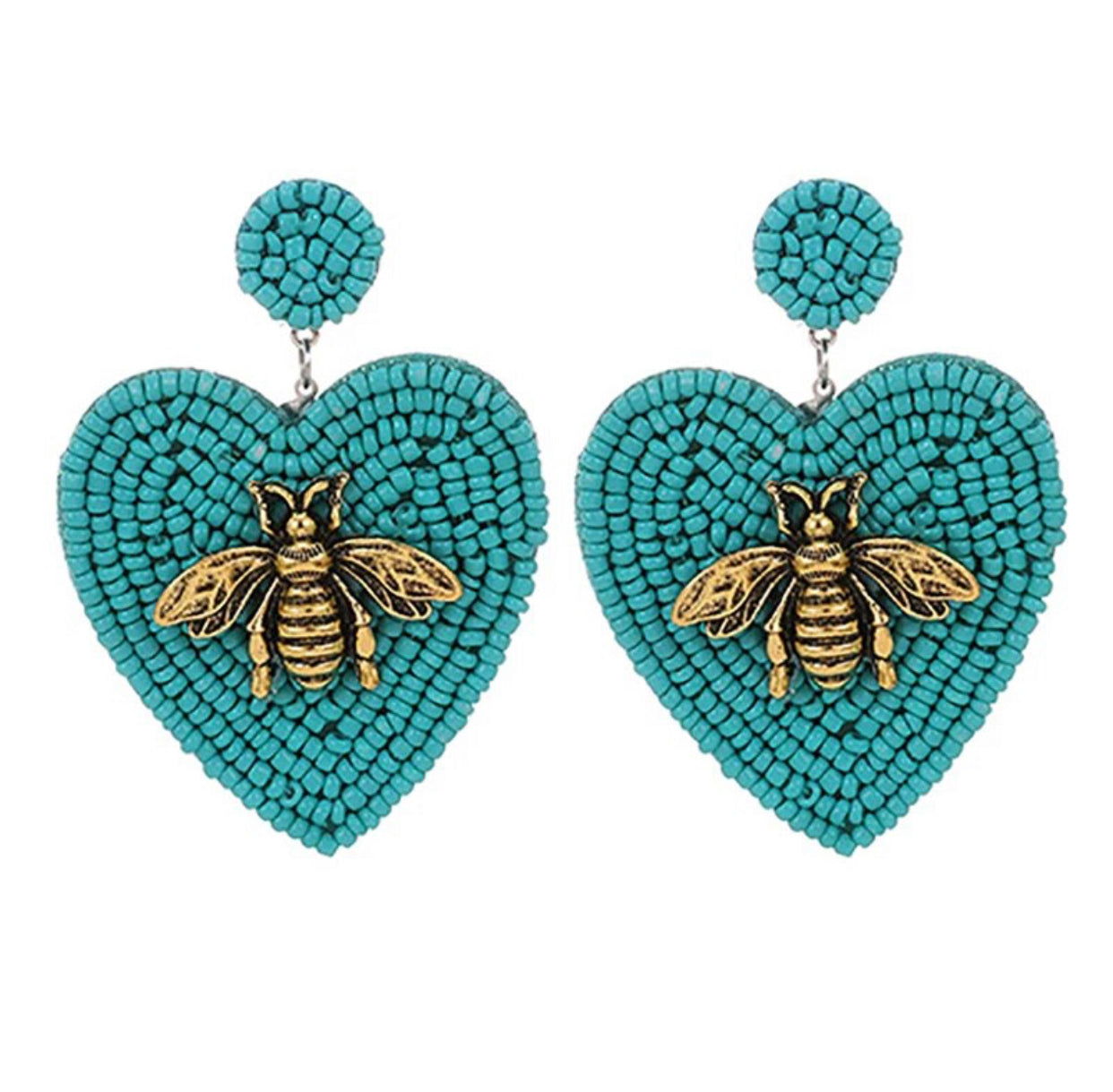 Turquoise Beaded Heart Earrings