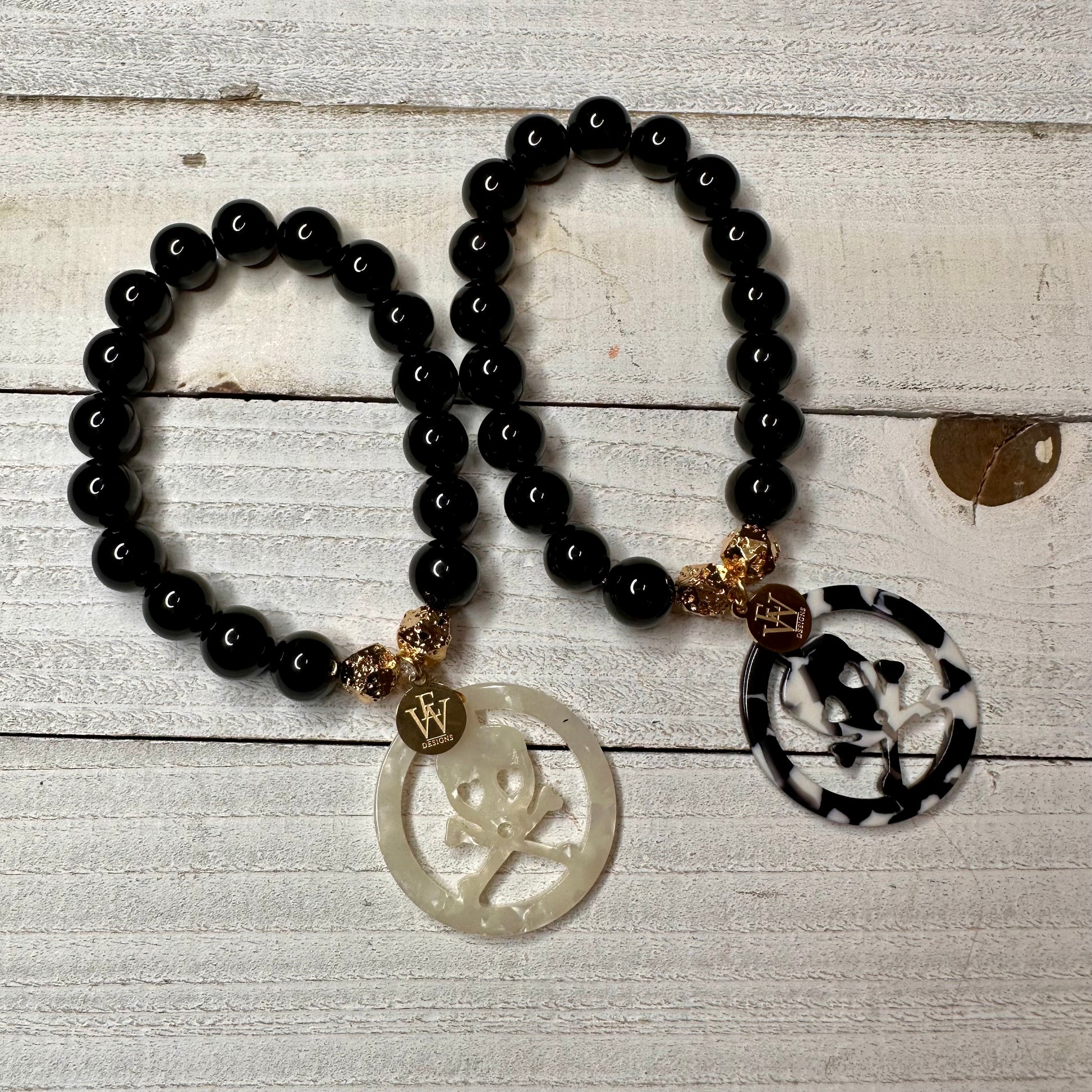 Black Agate with skull charms