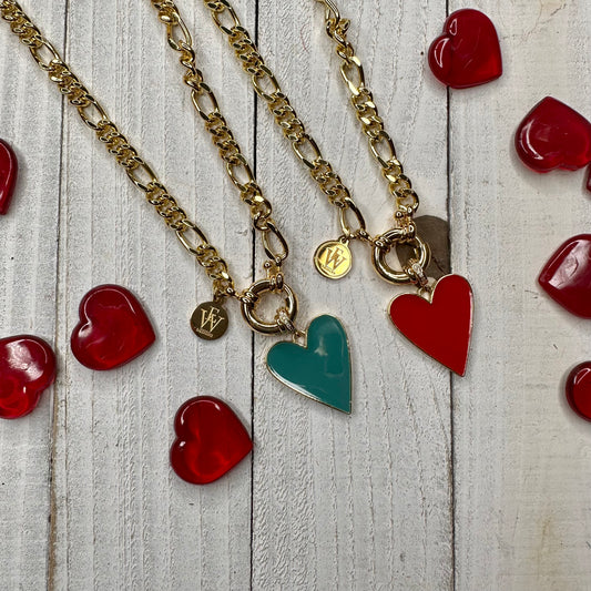 Cuban Link Chain with Enameled Heart Pendant 300-25 | Erika Williner Designs