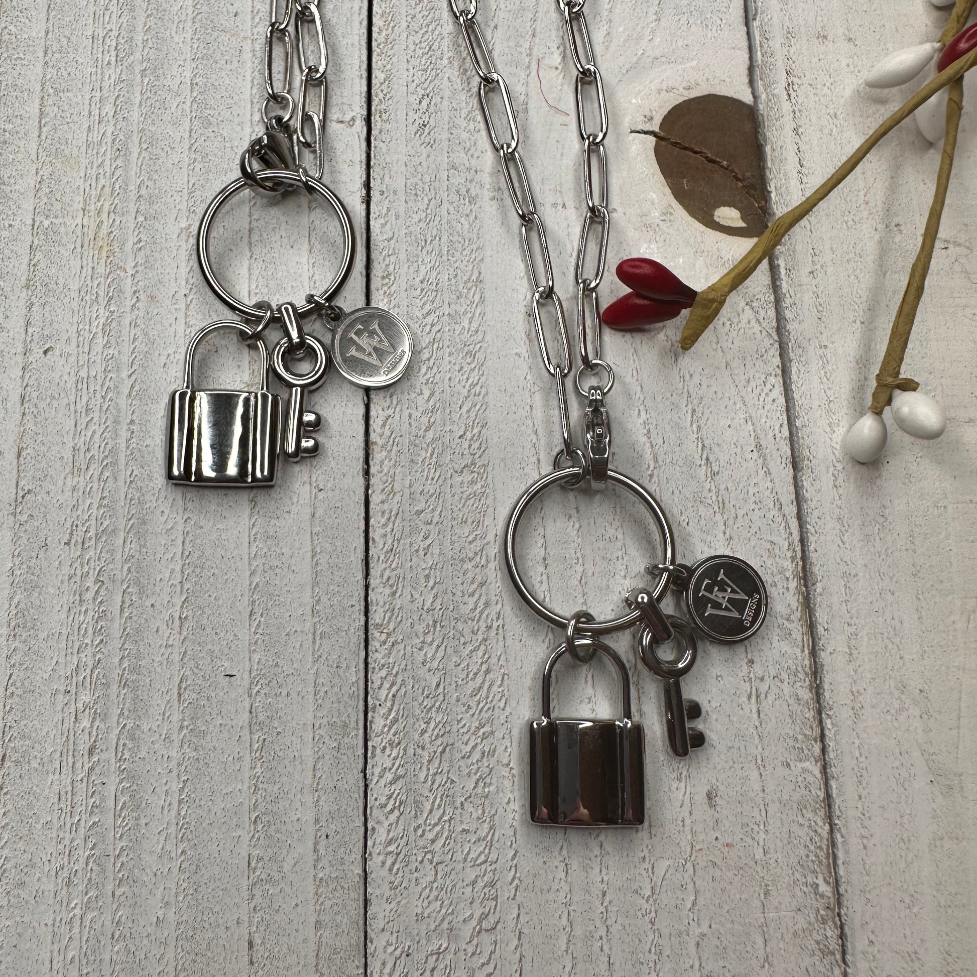Necklace with a Lock and Key as Charms