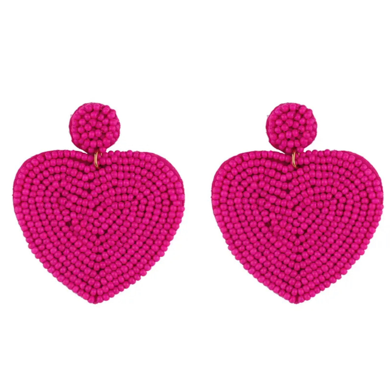 dark pink beaded heart earrings