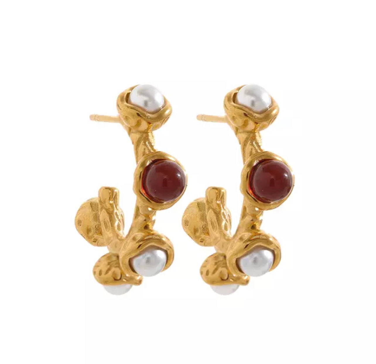 Stainless steal honey agates and pearls earrings