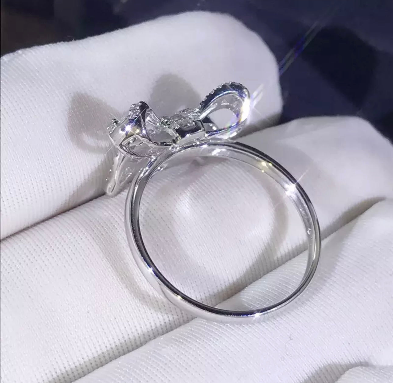 Stainless Steel Bow Ring with CZ Embellishment 