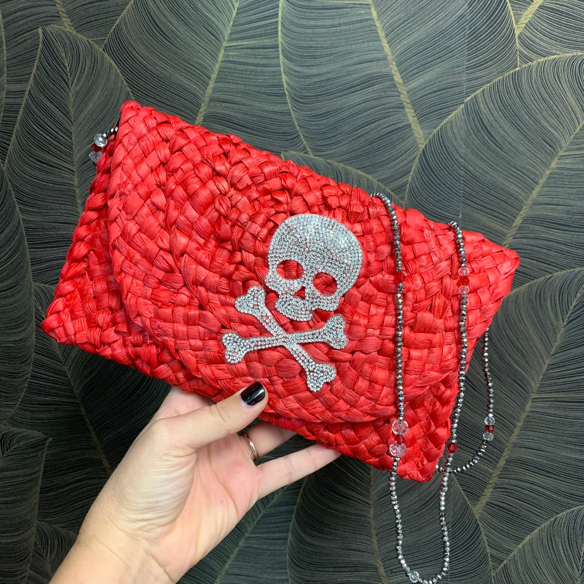 Straw Clutch with Crystal Skull 540-01 Erika Williner Designs