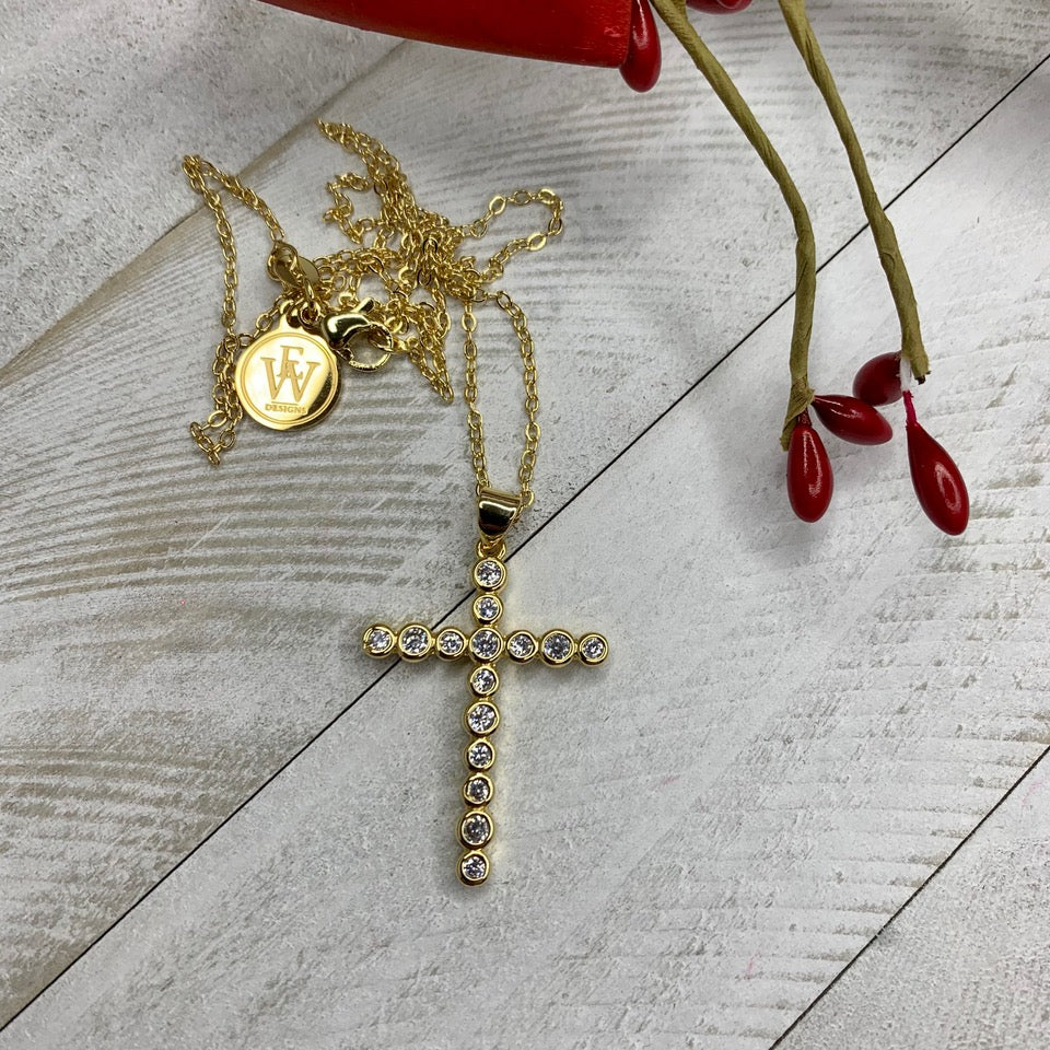 Crystal Cross Gold Plated Necklace