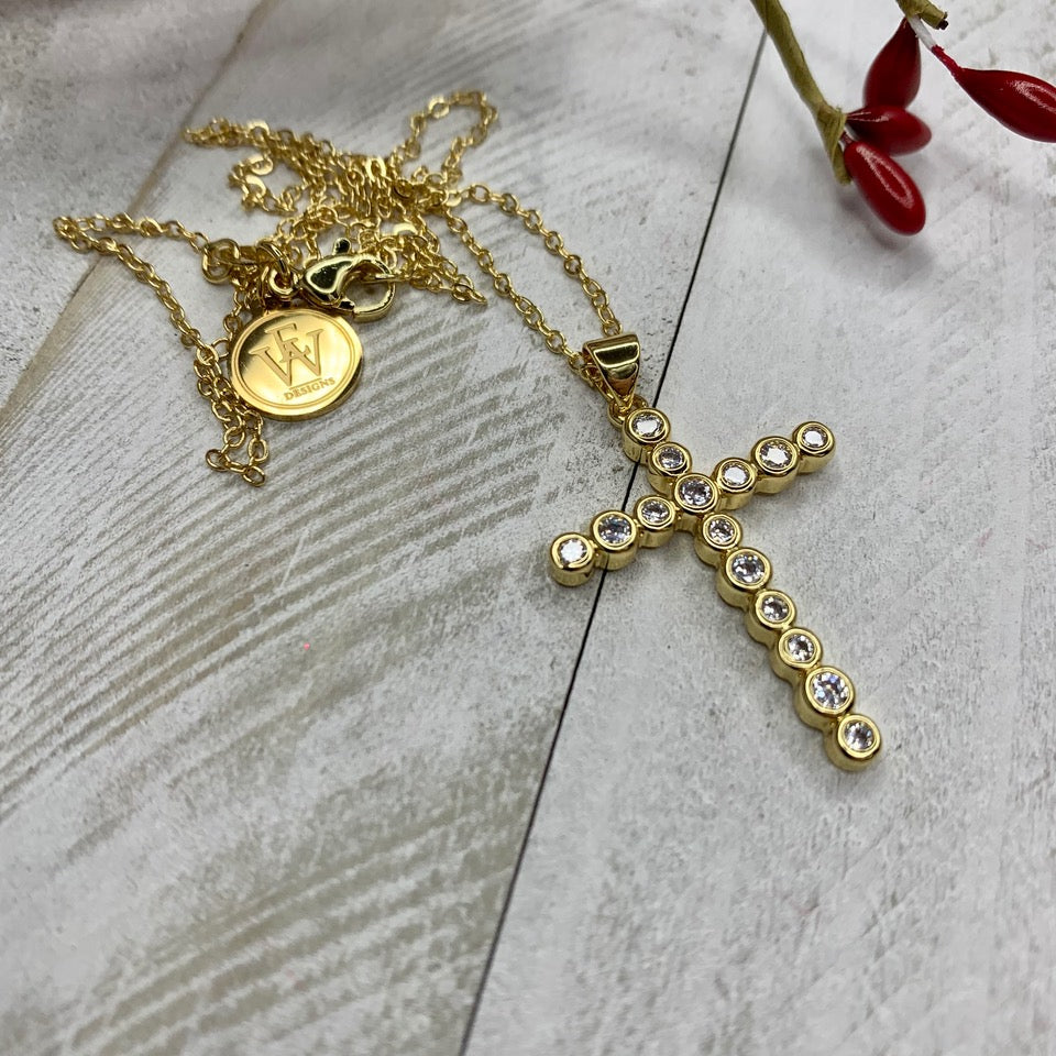 Fine Crystal Cross Gold Plated Necklace