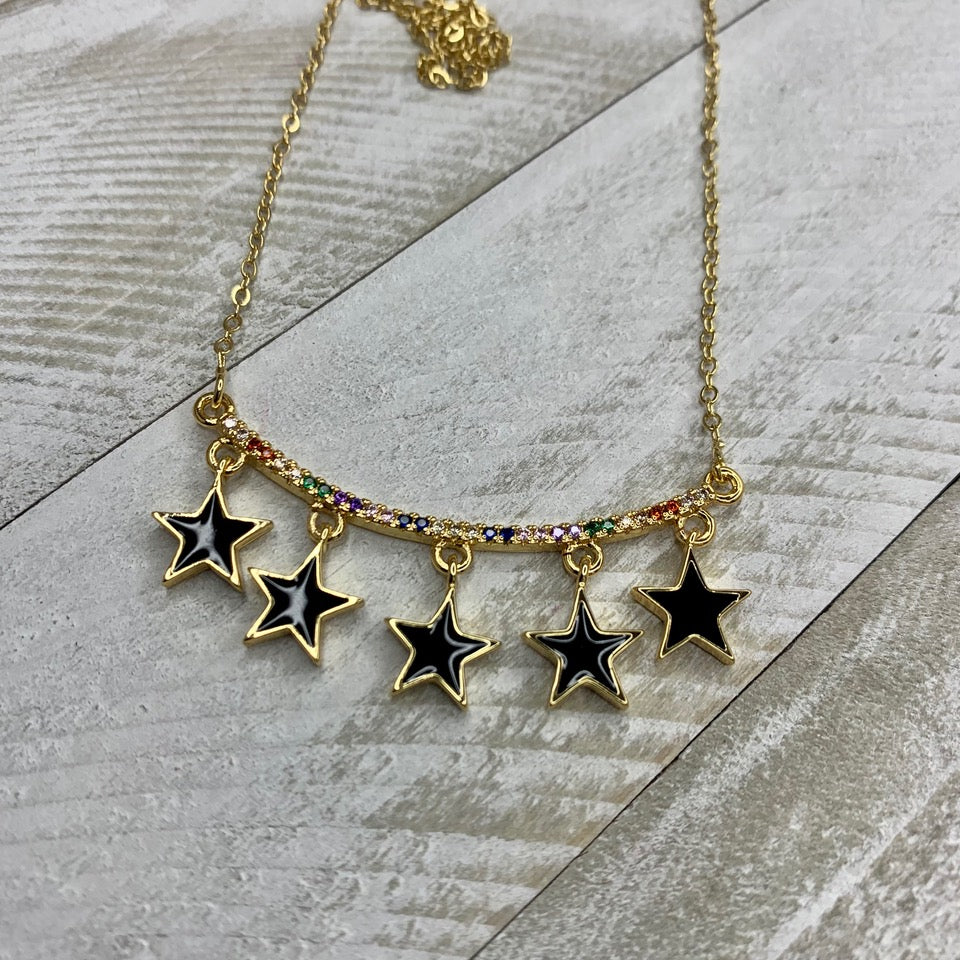 Black Enameled Multi Star Necklace 