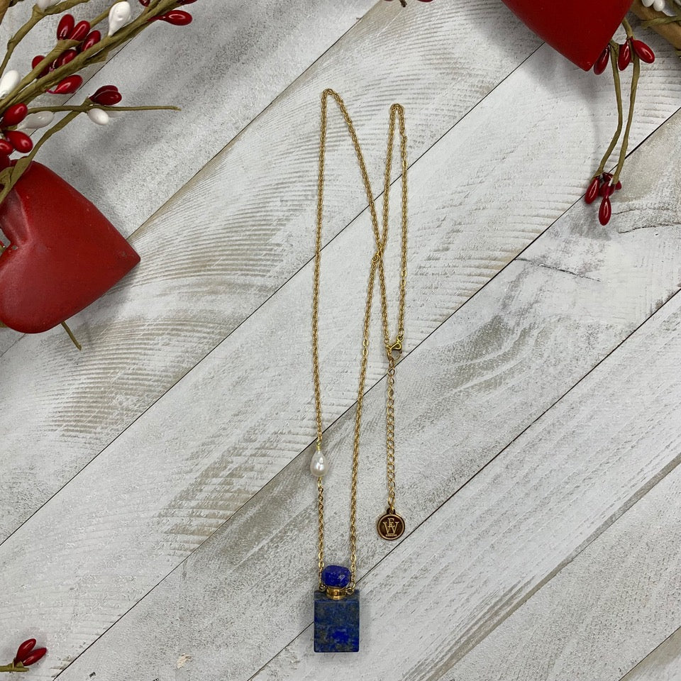 Lapis lazuli perfume bottle necklace