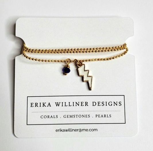 Erika Williner Designs - Gold Chain with Enamel Bolt pendant
