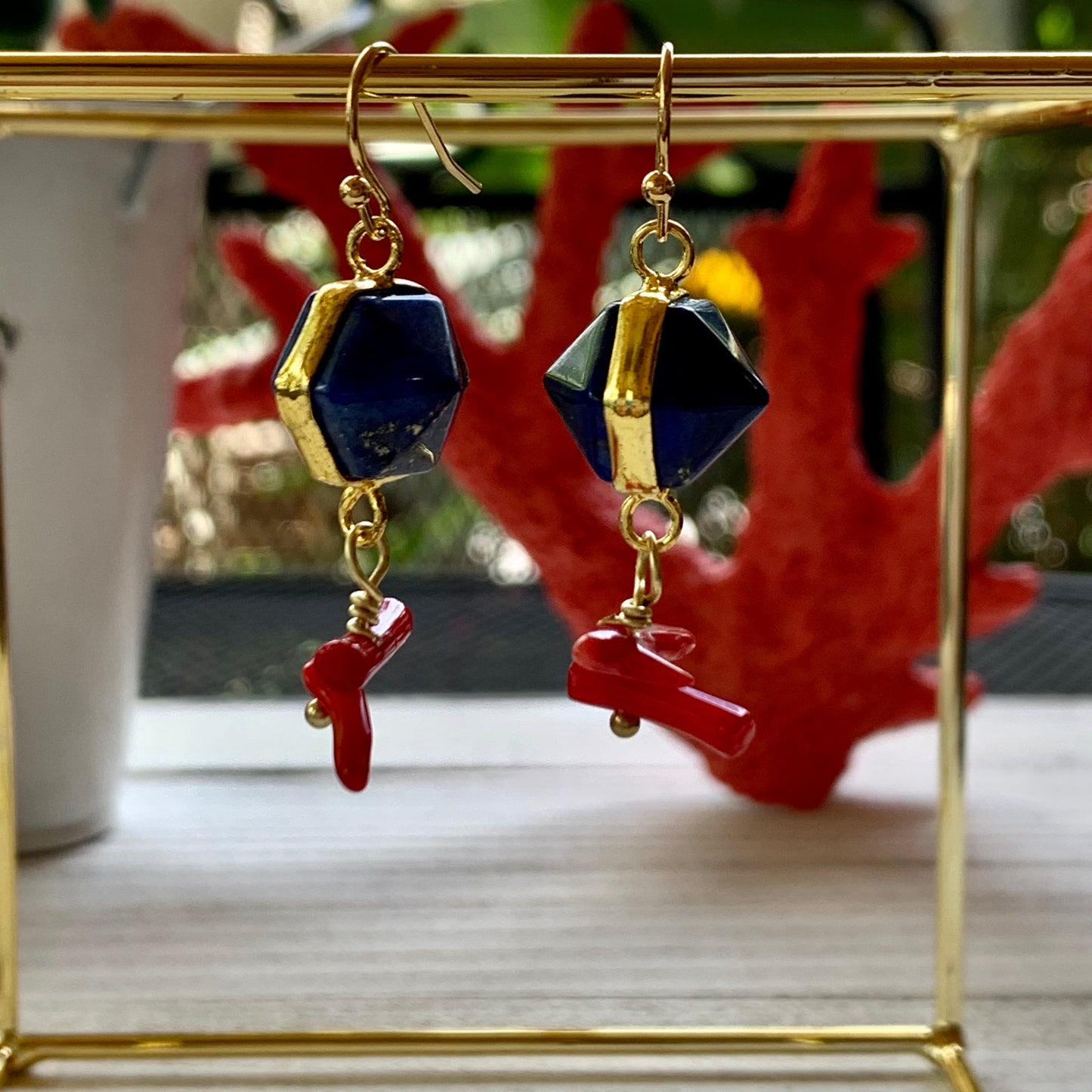 Red Blue Gold earrings