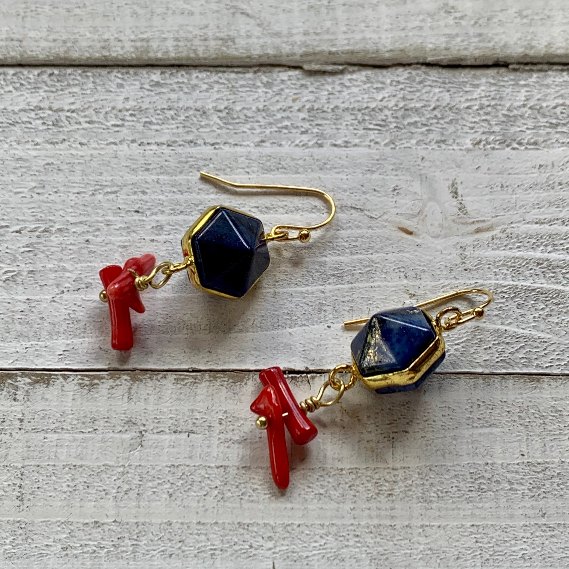 Red Blue and Gold Earrings
