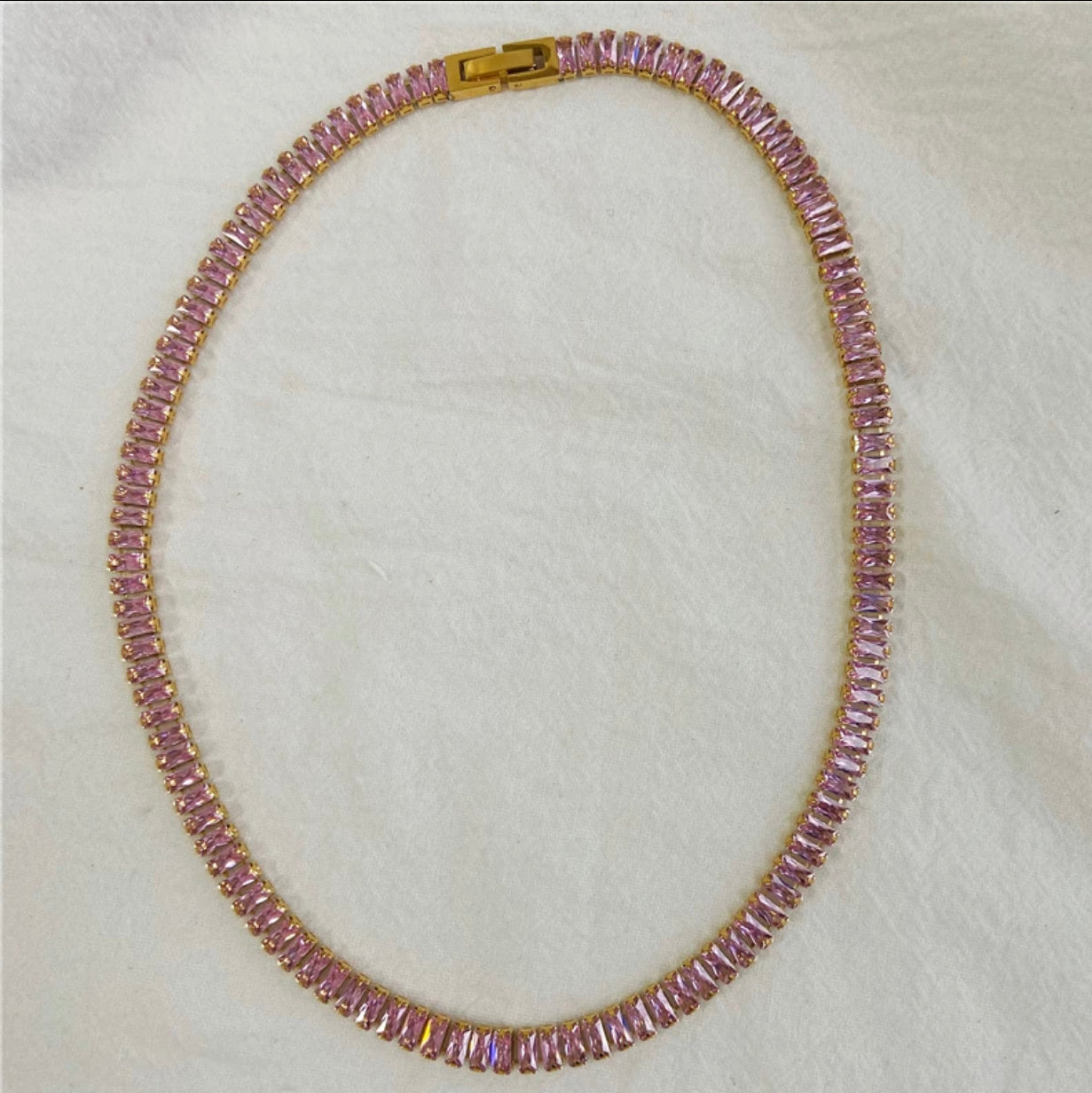 baguette crystals pink necklace