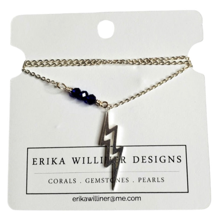 Erika Williner Designs - Sterling silver Lighting bolt pendant with embellished chain